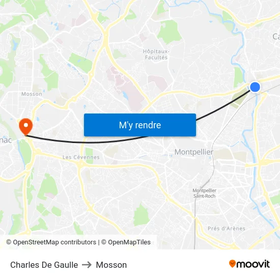 Charles De Gaulle to Mosson map