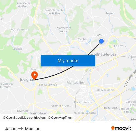 Jacou to Mosson map