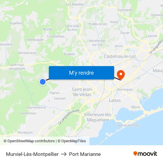 Murviel-Lès-Montpellier to Port Marianne map