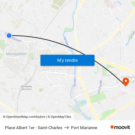 Place Albert 1er - Saint-Charles to Port Marianne map