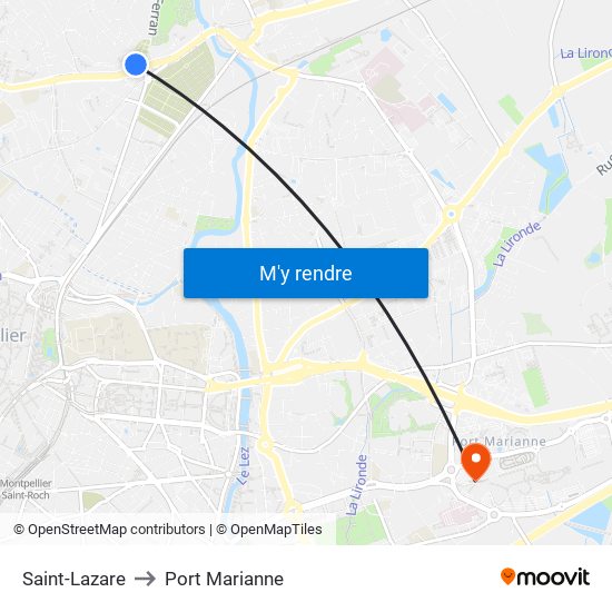 Saint-Lazare to Port Marianne map