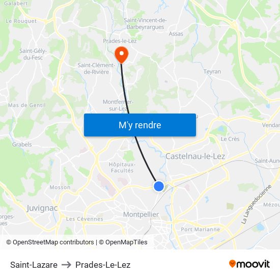 Saint-Lazare to Prades-Le-Lez map