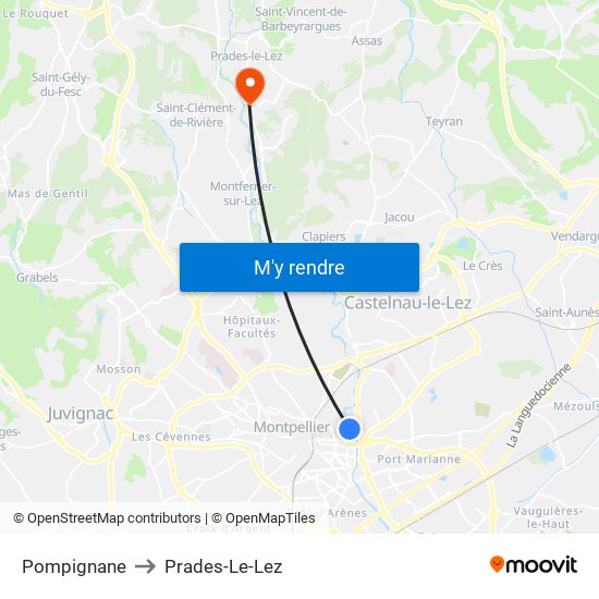 Pompignane to Prades-Le-Lez map