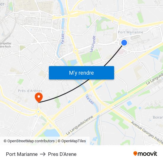 Port Marianne to Pres D'Arene map