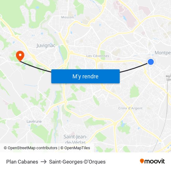 Plan Cabanes to Saint-Georges-D'Orques map