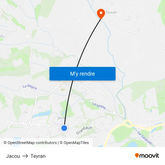 Jacou to Teyran map
