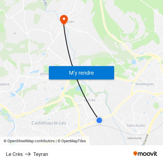 Le Crès to Teyran map