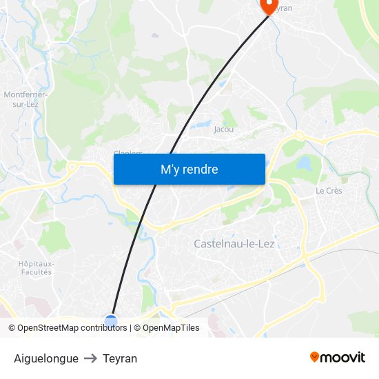 Aiguelongue to Teyran map