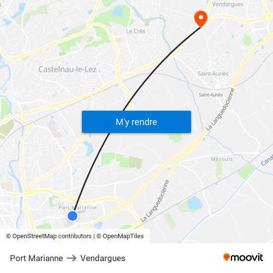 Port Marianne to Vendargues map