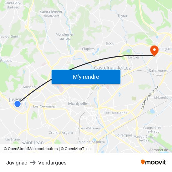 Juvignac to Vendargues map