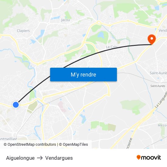 Aiguelongue to Vendargues map