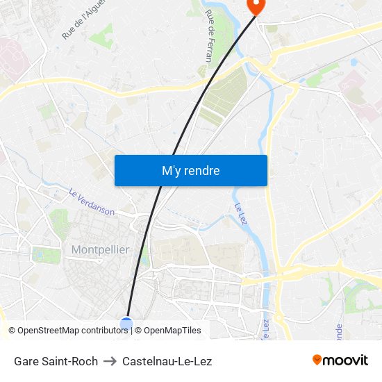 Gare Saint-Roch to Castelnau-Le-Lez map