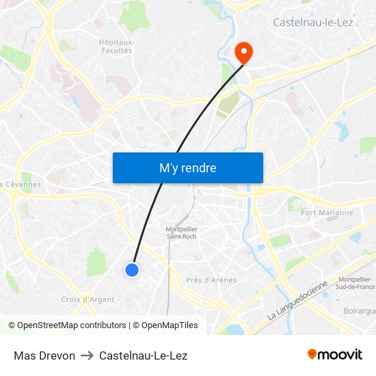 Mas Drevon to Castelnau-Le-Lez map