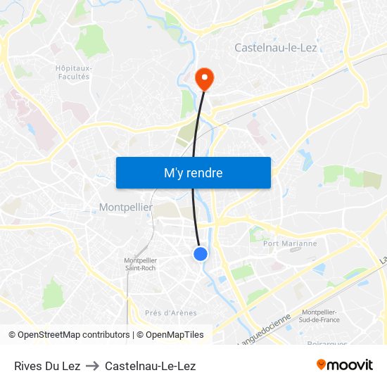 Rives Du Lez to Castelnau-Le-Lez map