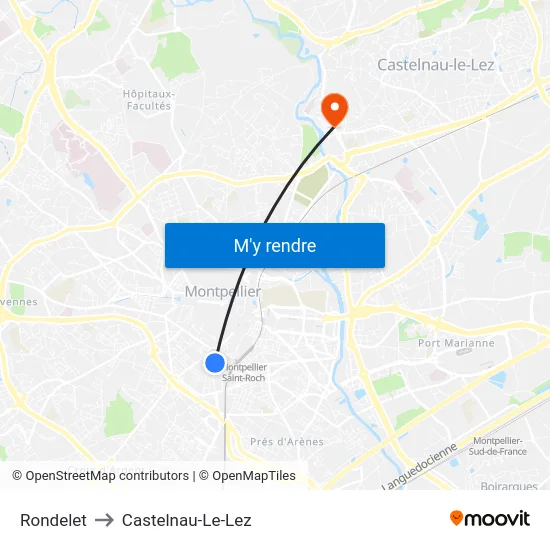 Rondelet to Castelnau-Le-Lez map