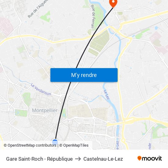 Gare Saint-Roch - République to Castelnau-Le-Lez map