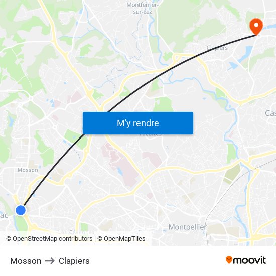Mosson to Clapiers map
