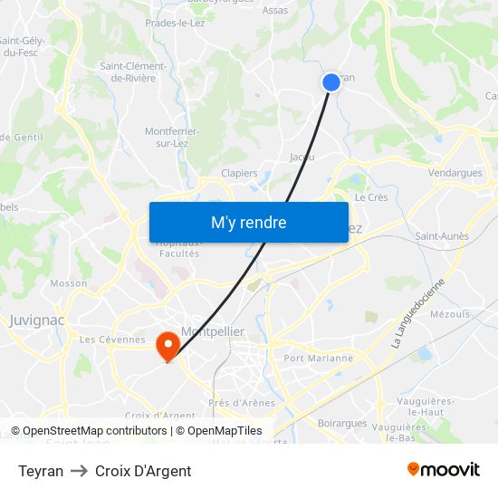 Teyran to Croix D'Argent map