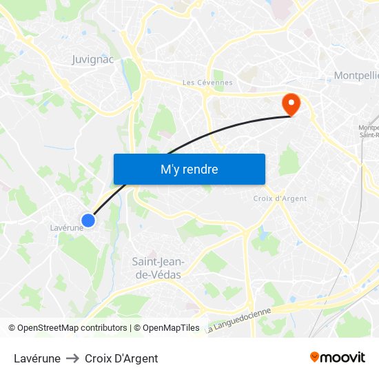 Lavérune to Croix D'Argent map