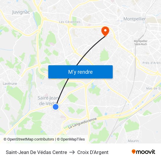 Saint-Jean De Védas Centre to Croix D'Argent map