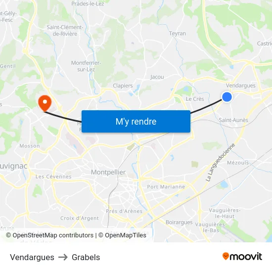 Vendargues to Grabels map