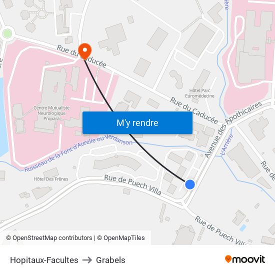 Hopitaux-Facultes to Grabels map