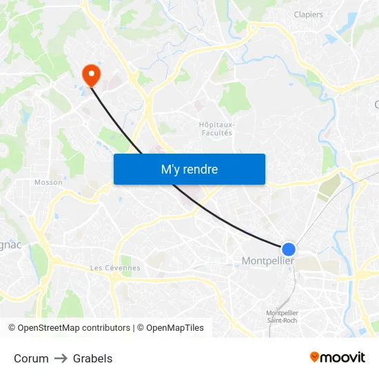 Corum to Grabels map