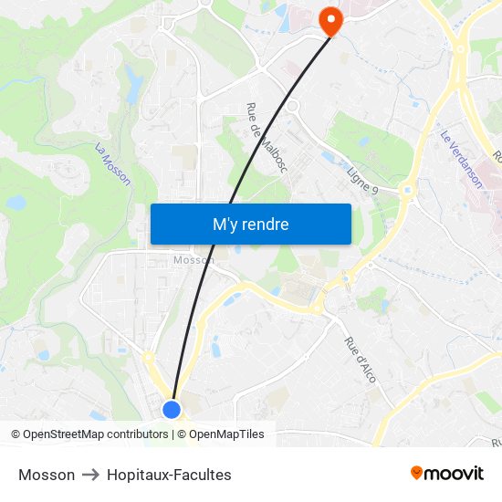 Mosson to Hopitaux-Facultes map