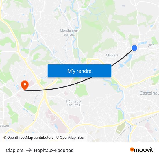 Clapiers to Hopitaux-Facultes map