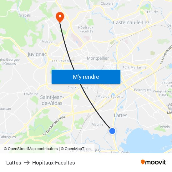 Lattes to Hopitaux-Facultes map