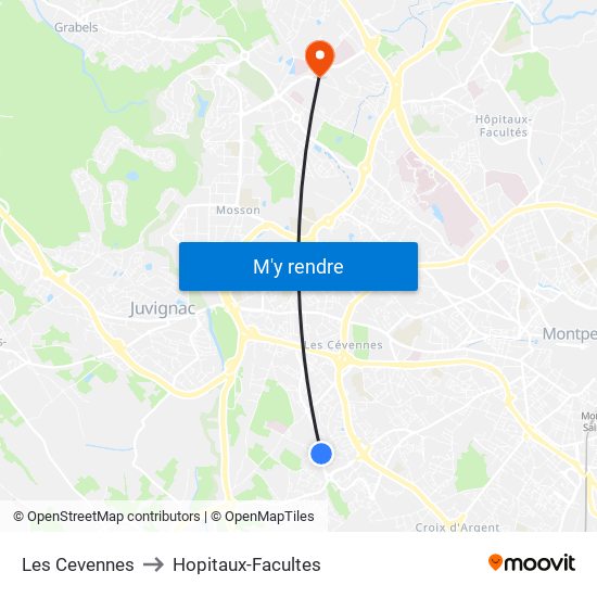 Les Cevennes to Hopitaux-Facultes map