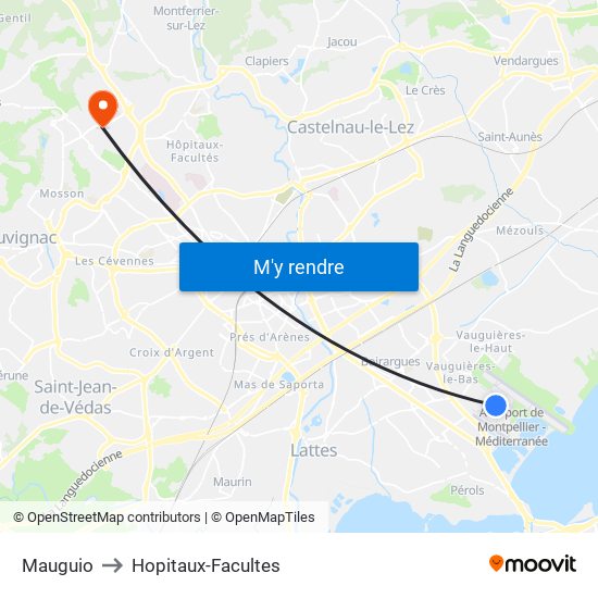 Mauguio to Hopitaux-Facultes map