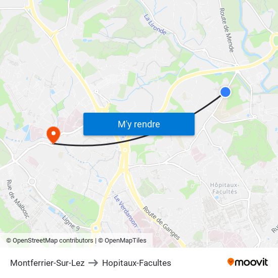 Montferrier-Sur-Lez to Hopitaux-Facultes map