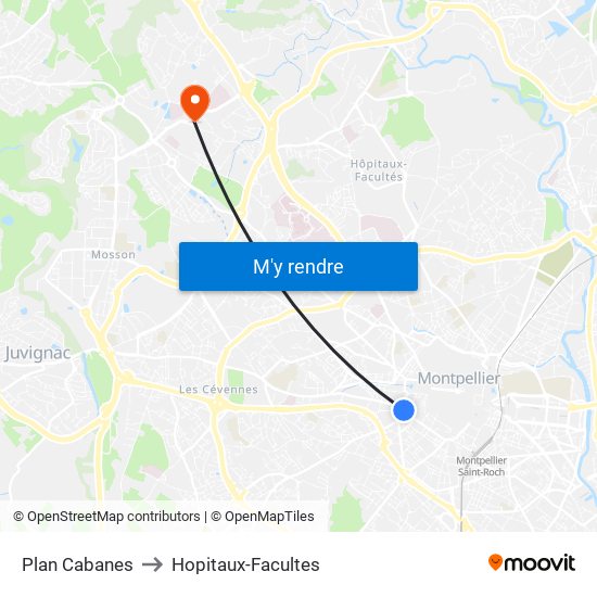 Plan Cabanes to Hopitaux-Facultes map