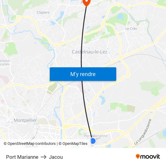 Port Marianne to Jacou map