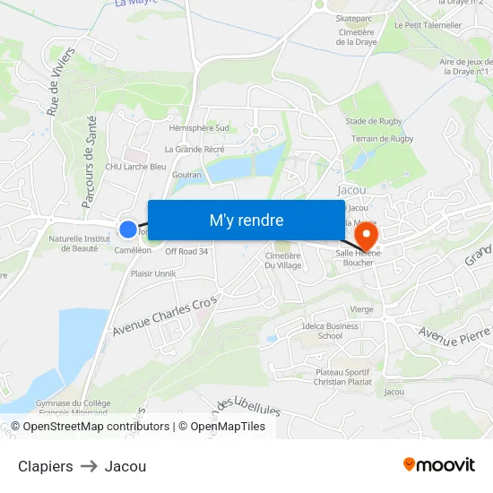 Clapiers to Jacou map