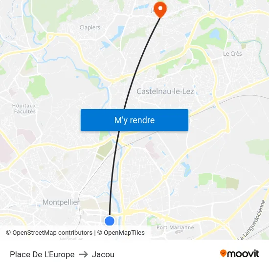 Place De L'Europe to Jacou map
