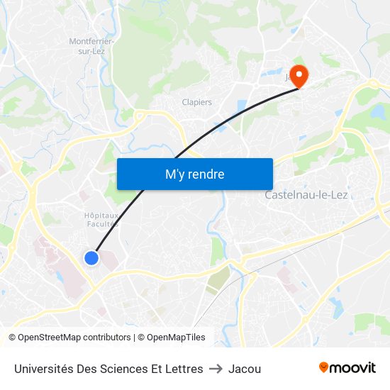 Universités Des Sciences Et Lettres to Jacou map