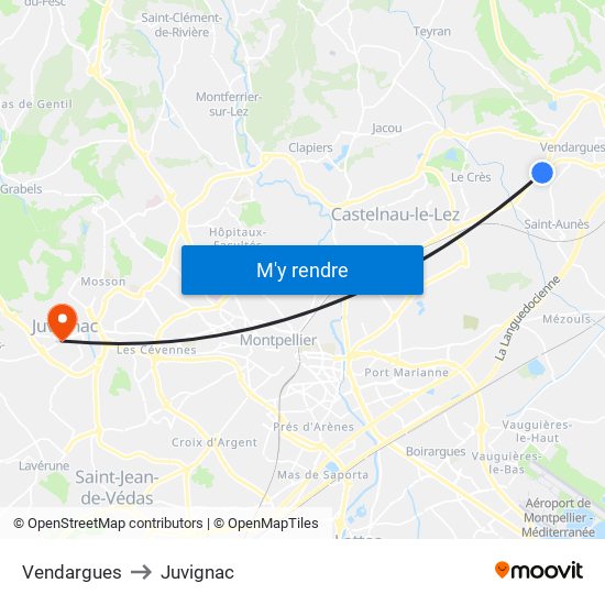 Vendargues to Juvignac map