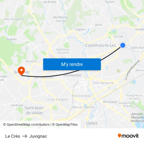 Le Crès to Juvignac map