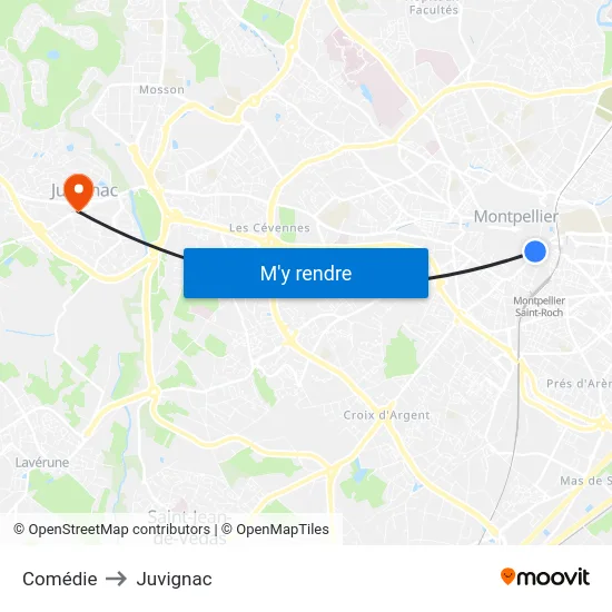 Comédie to Juvignac map