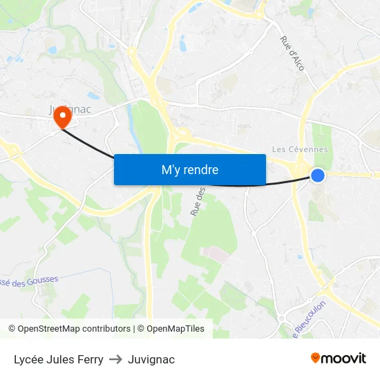 Lycée Jules Ferry to Juvignac map