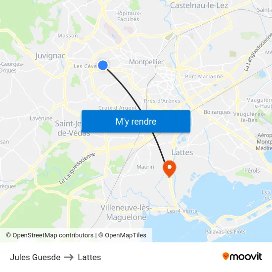 Jules Guesde to Lattes map