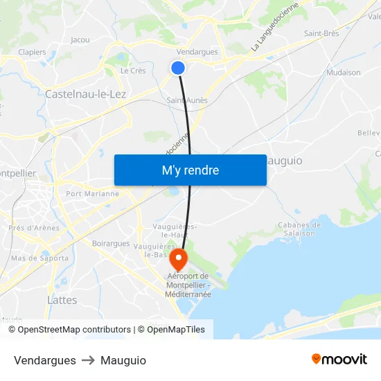 Vendargues to Mauguio map