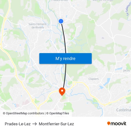 Prades-Le-Lez to Montferrier-Sur-Lez map