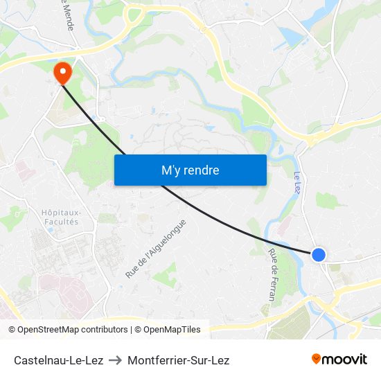 Castelnau-Le-Lez to Montferrier-Sur-Lez map