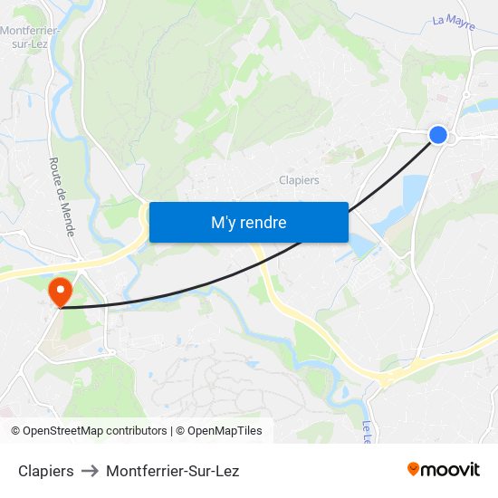 Clapiers to Montferrier-Sur-Lez map