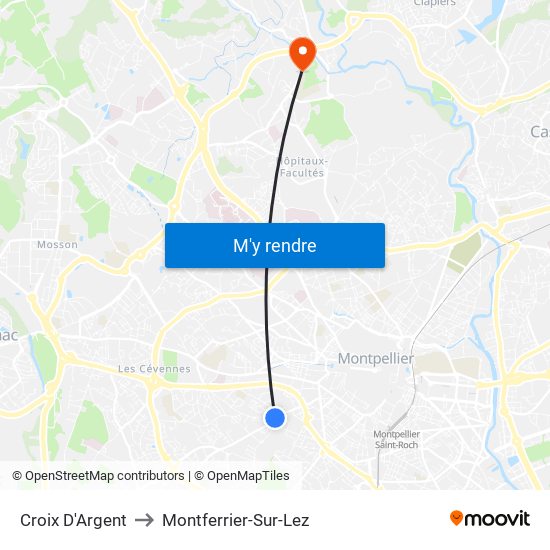 Croix D'Argent to Montferrier-Sur-Lez map