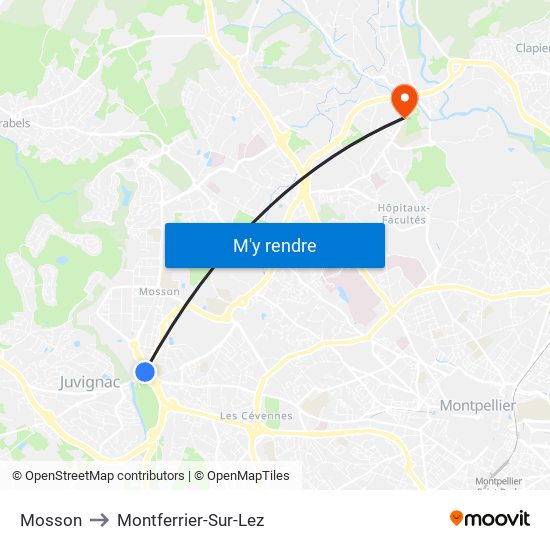 Mosson to Montferrier-Sur-Lez map