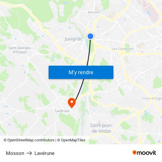 Mosson to Lavérune map